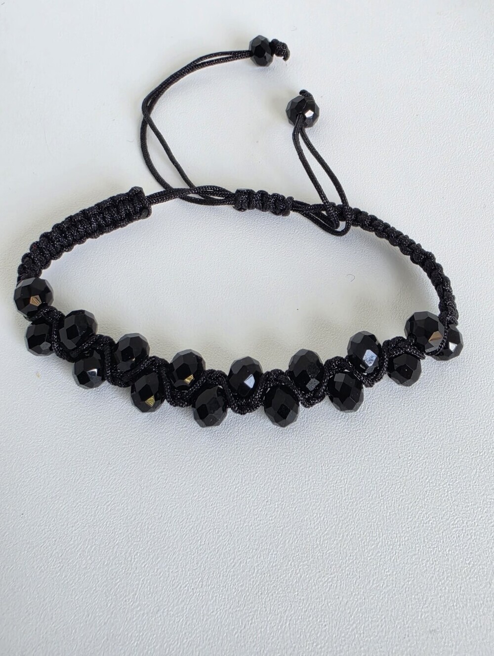 Handmade Black Crystal Macrame Bracelet Adjustable Boho Minimalist